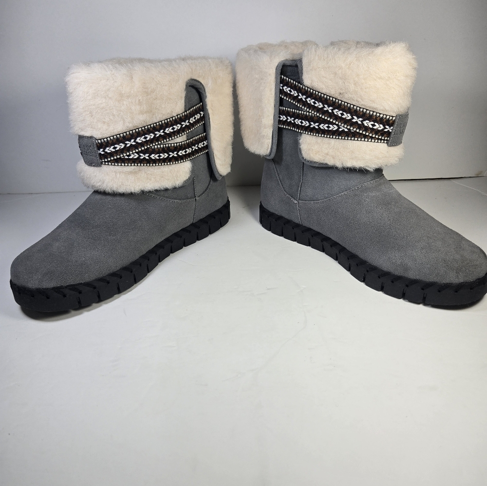 NEW Muk Luks Womens Flexi Montauk Boots Size 7 Gray Suede Faux Fur Winter Snow - Picture 4 of 8